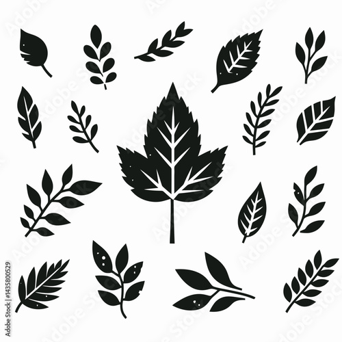  very simple flat and single minimalist Loose Leaf Silhouettes in black on a white background 