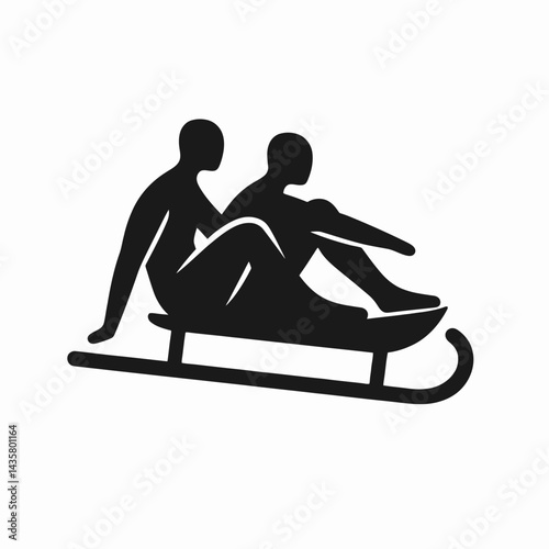  very simple flat and single minimalist Luge Silhouettes in black on a white background 