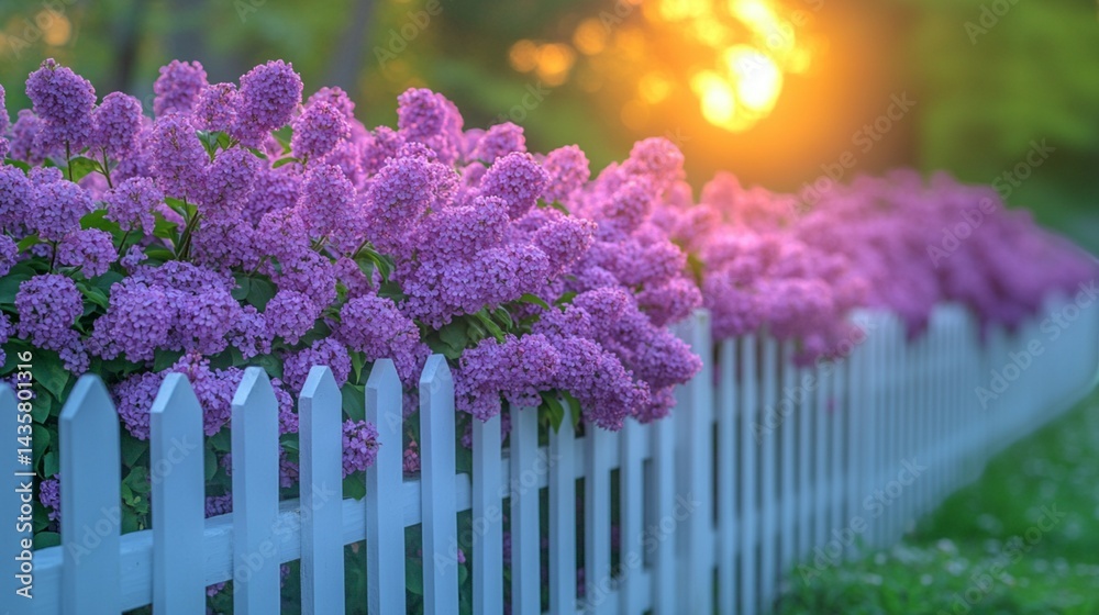 Obraz premium blooming lilac bush with soft purple petals under spring sunlight 