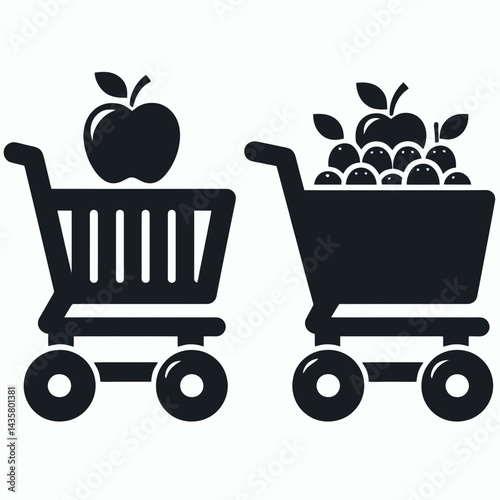  very simple flat and single minimalist Apple Cart Silhouettes in black on a white background 