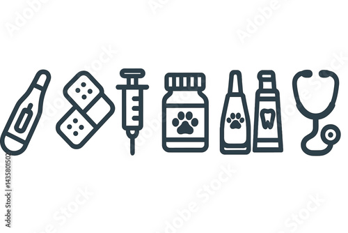 Pet health tool icons featuring thermometer and bandage