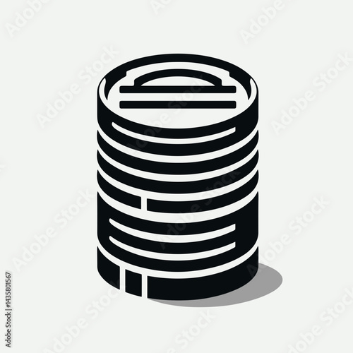  very simple flat and single minimalist Coin Stack Silhouettes in black on a white background