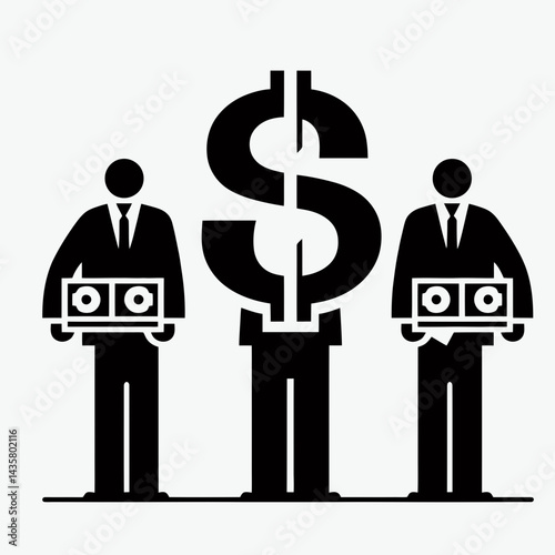  very simple flat and single minimalist Big Money Silhouettes in black on a white background 