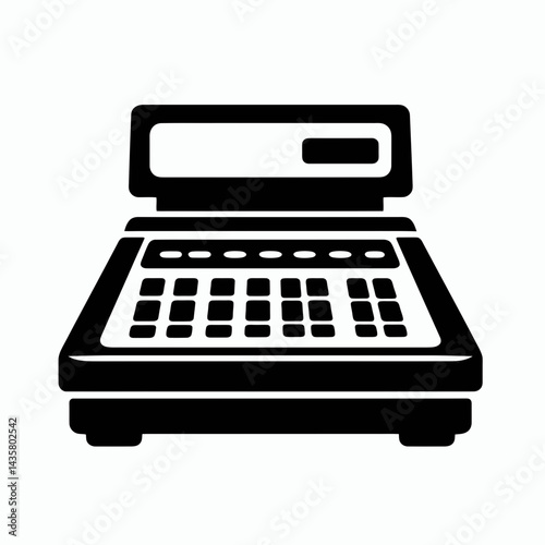  very simple flat and single minimalist Cash Register Silhouettes in black on a white background 