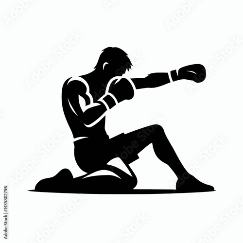  very simple flat and single minimalist Boxing Silhouettes in black on a white background 