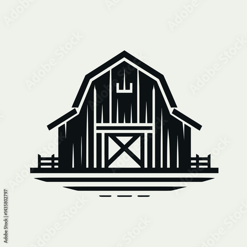  very simple flat and single minimalist Barn Silhouettes in black on a white background 