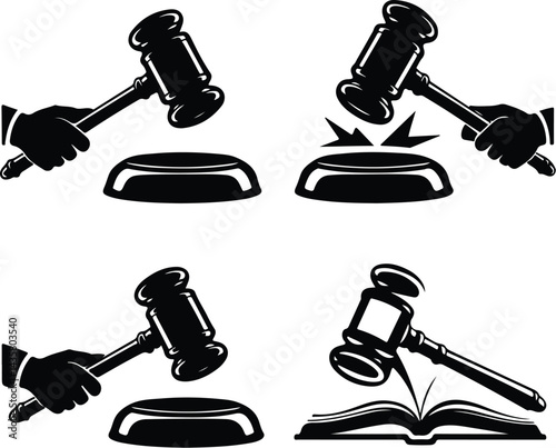 Judge Gavel Silhouette Set | Court and Law Symbol Vector Gavel Drawing Silhouette | Justice and Legal Icon Art