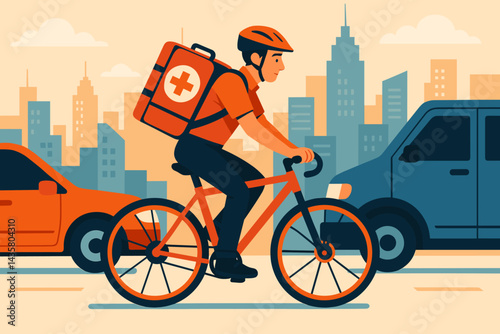 Emergency response in a flat setting is shown with a medic unit on a bike that is agile
