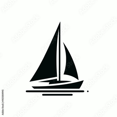  very simple flat and single minimalist Sail Boat Silhouettes in black on a white background 