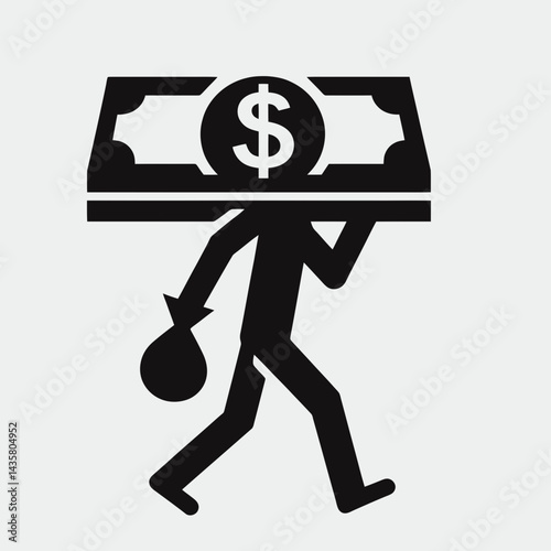  very simple flat and single minimalist Carrying Money Silhouettes in black on a white background 
