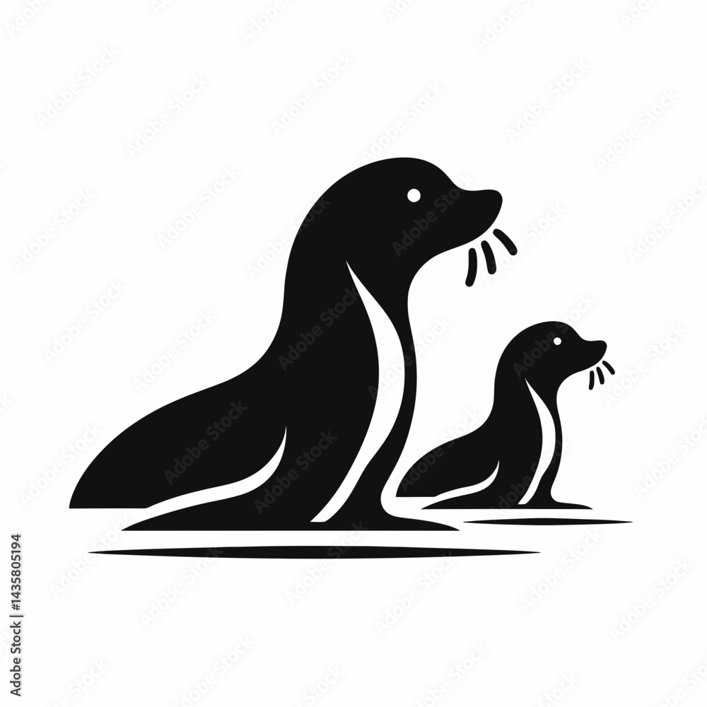 very simple flat and single minimalist Sea Lions Silhouettes in black on a white background very simple flat and single minimalist Sea Lions Silhouettes in black on a white background