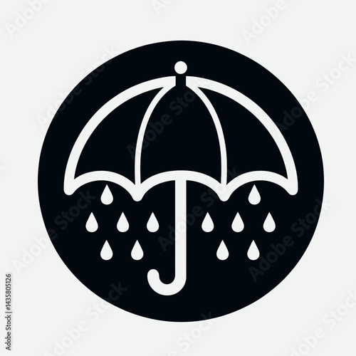  very simple flat and single minimalist Umbrella  Rain Silhouettes in black on a white background 