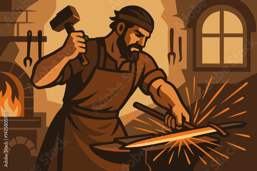 A flat display of heritage crafts is highlighted by metalwork and a glowing forge