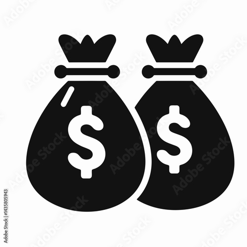  very simple flat and single minimalist Moneybags Silhouettes in black on a white background