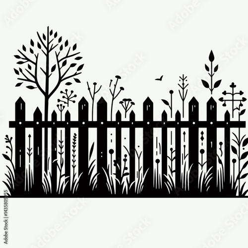  very simple flat and single minimalist Fence Silhouettes in black on a white background 