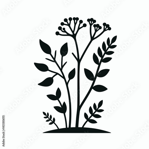  very simple flat and single minimalist Plant Silhouettes in black on a white background 