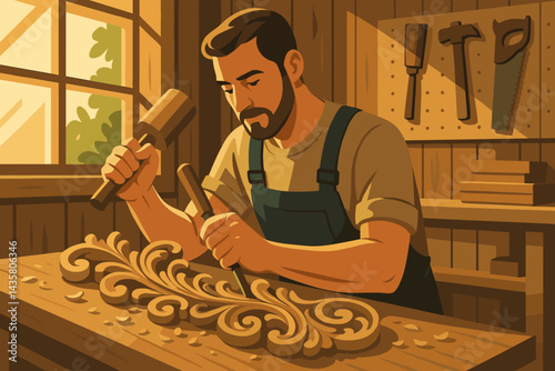 The scene showcases exceptional woodworking skills in a flat craft setting