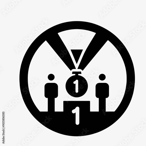  very simple flat and single minimalist First Place Medal Silhouettes in black on a white background 