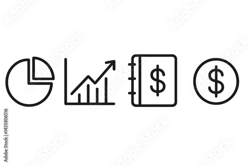 Icons representing money management that show tracking and growth