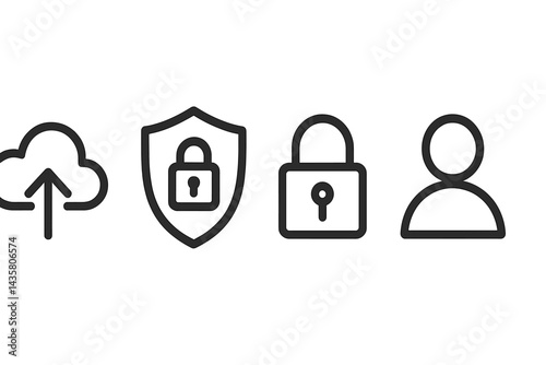 Icons of cybersecurity emphasize the importance of secure uploading and protecting identities