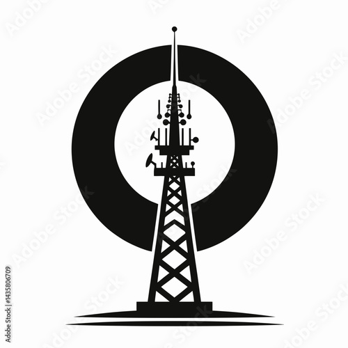  very simple flat and single minimalist Broadcasting Tower Silhouettes in black on a white background