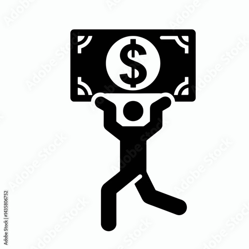  very simple flat and single minimalist Carrying Money Silhouettes in black on a white background 