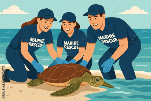 A flat conservation scene emphasizes the triumphs of wildlife rehabilitation