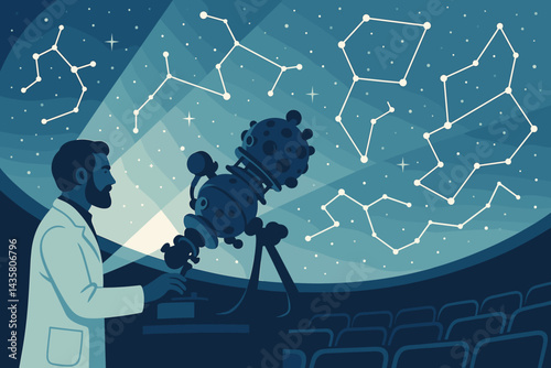 The astronomy outreach scene is depicted as flat and features an immersive educational experience about stars