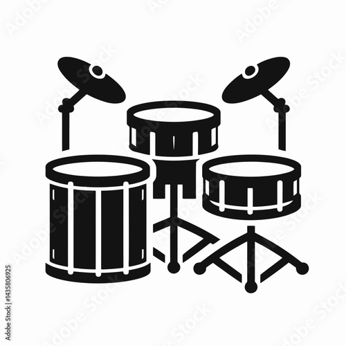  very simple flat and single minimalist Drums Silhouettes in black on a white background