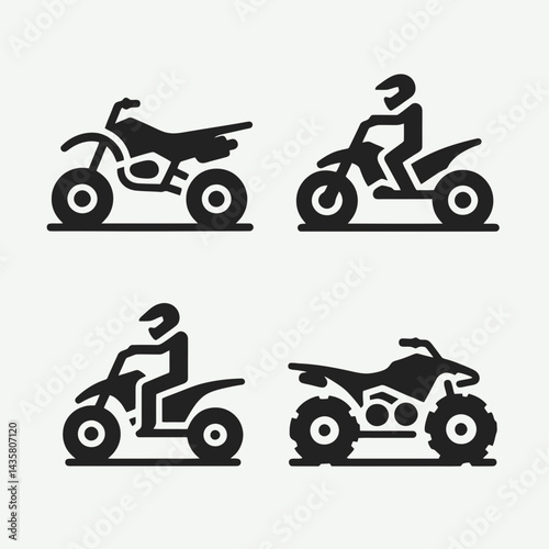  very simple flat and single minimalist Four Wheeler Silhouettes in black on a white background
