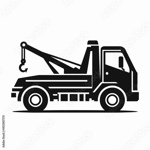  very simple flat and single minimalist Towing Truck Silhouettes in black on a white background