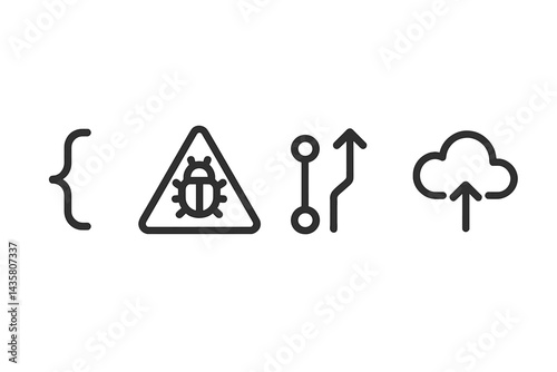 Icons symbolizing DevOps include code, testing, collaboration, and deployment representations