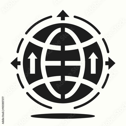  very simple flat and single minimalist Globe Arrow Silhouettes in black on a white background 