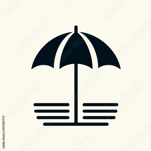  very simple flat and single minimalist Beach Umbrella Silhouettes in black on a white background