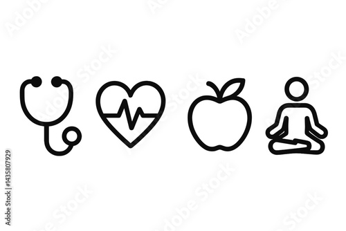Wellness icons bridging medical care, nutrition, and mindfulness