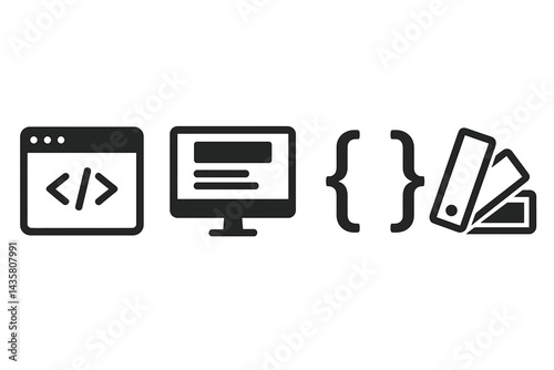 Development icons blending code and creative visuals