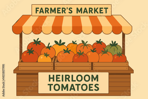 Flat local food scene showing colorful produce and friendly vendor