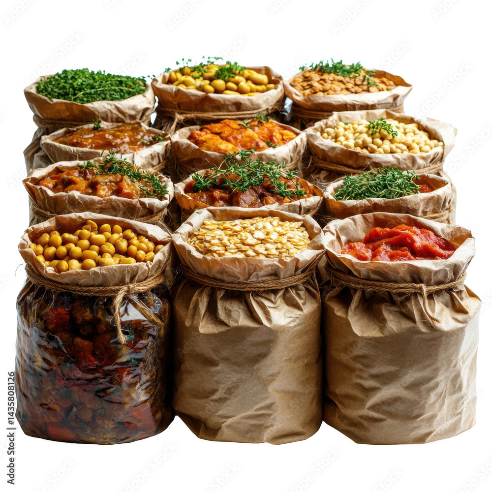 Fototapeta premium Emergency food rations isolated on transparent background.