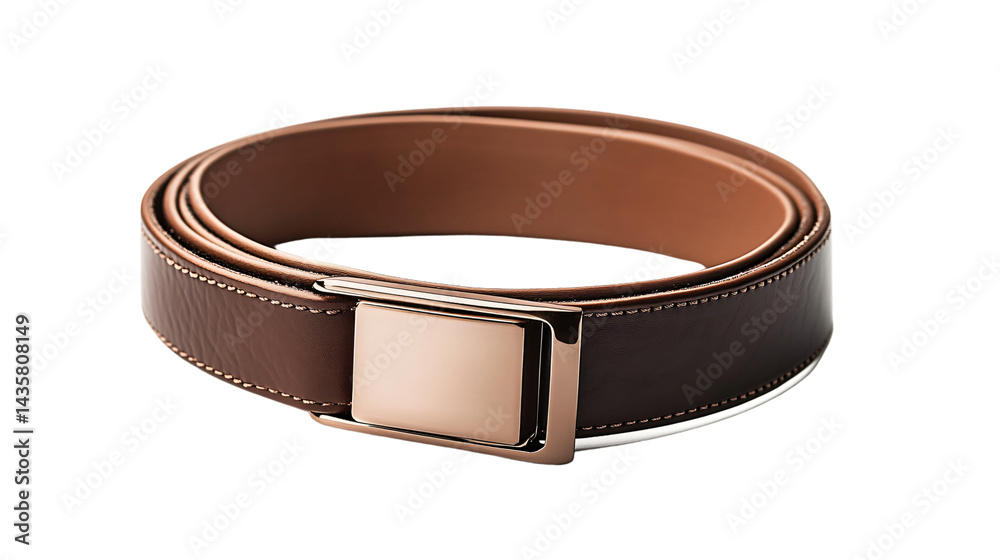 Elegant Minimalist Belt with Metallic Buckle Isolated on White Background Elegant Minimalist Belt with Metallic Buckle Isolated on White Background
