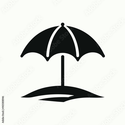  very simple flat and single minimalist Beach Umbrella Silhouettes in black on a white background 