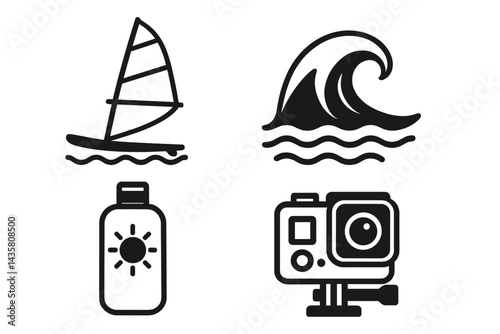 Aquatic-sport icons merging gear, environment, and safety