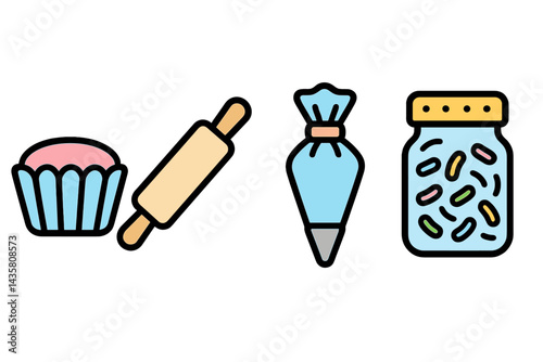 Fun kitchen icons tailored to child-friendly pastry activities