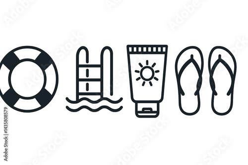 Seaside icons addressing rescue, access, protection, and comfort