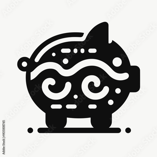  very simple flat and single minimalist Piggy Bank Silhouettes in black on a white background