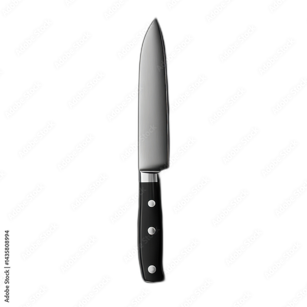 Black-handled knife with sharp silver blade isolated on transparent background. Black-handled knife with sharp silver blade isolated on transparent background.