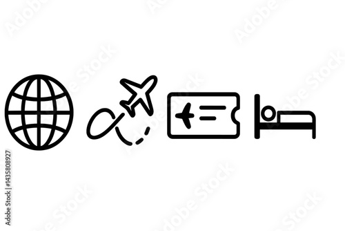 Trip organization icons covering transport, lodging, and routes
