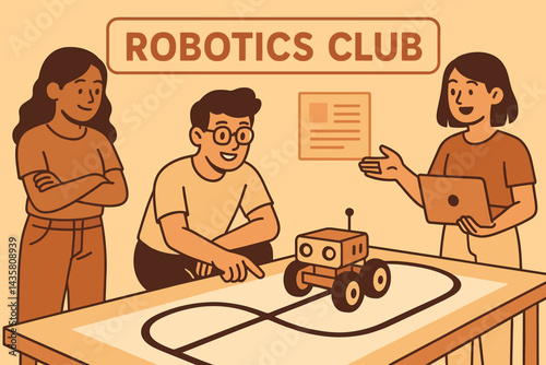 Flat STEM event scene highlighting student robot demo on track