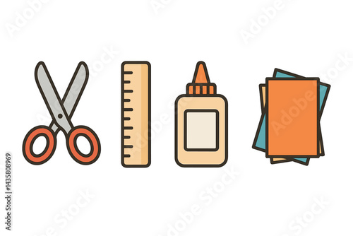 Craft icons featuring basic tools and materials in a unified flat style