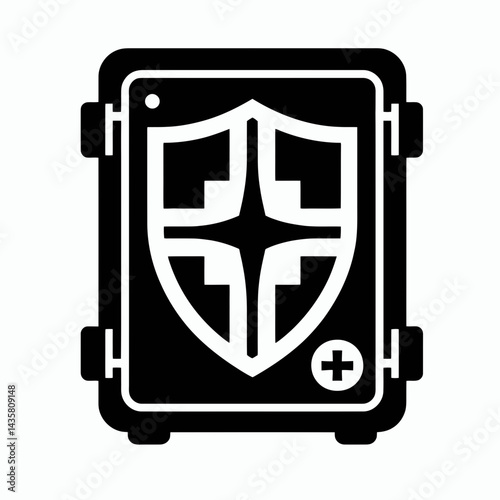  very simple flat and single minimalist Safe Shield Silhouettes in black on a white background 