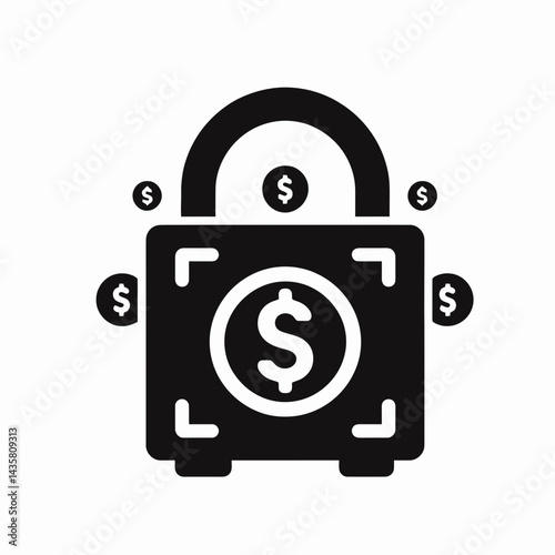  very simple flat and single minimalist Money Lock Silhouettes in black on a white background 